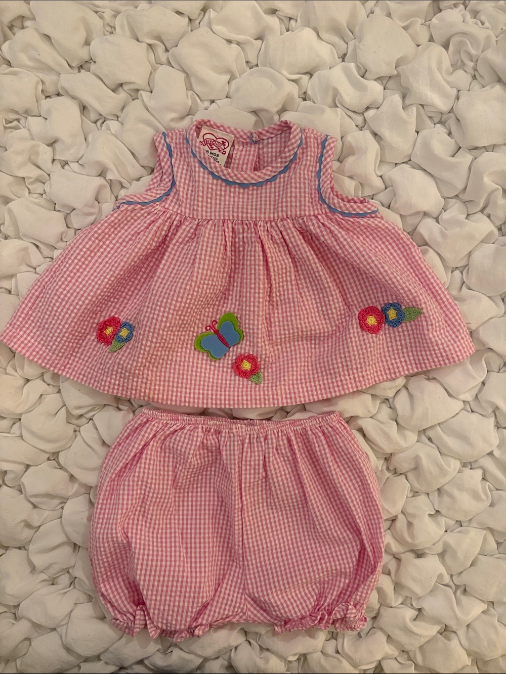 Vintage Precious Creation Pink Girly 2-Piece Seersucker Matching Set